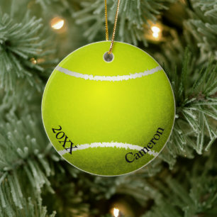 Tennis Ball Christmas Ceramic Tree Decoration