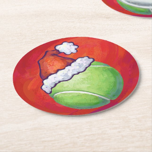 Tennis Ball Christmas Round Paper Coaster (Angled)