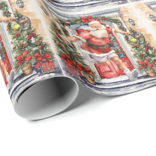 Tennis Ball Christmas Themed with Santa Claus Wrapping Paper