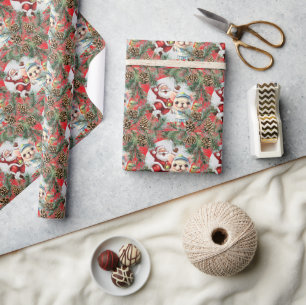 Tennis Ball Christmas Themed with Santa Claus Wrapping Paper