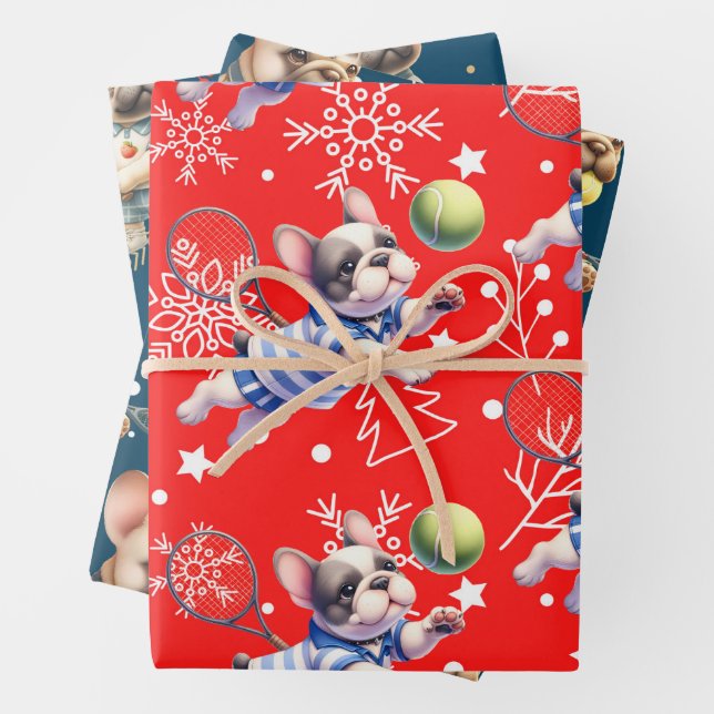 Tennis Ball Christmas Themed with Santa Claus Wrapping Paper Sheet (In situ)