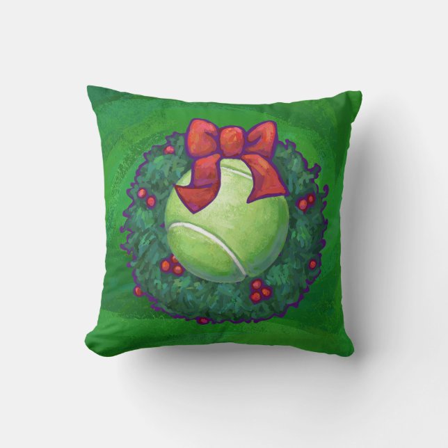 Tennis Ball Christmas Wreath on Green Cushion (Front)