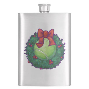Tennis Ball Christmas Wreath on Green Hip Flask