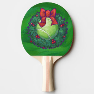Tennis Ball Christmas Wreath on Green Ping Pong Paddle
