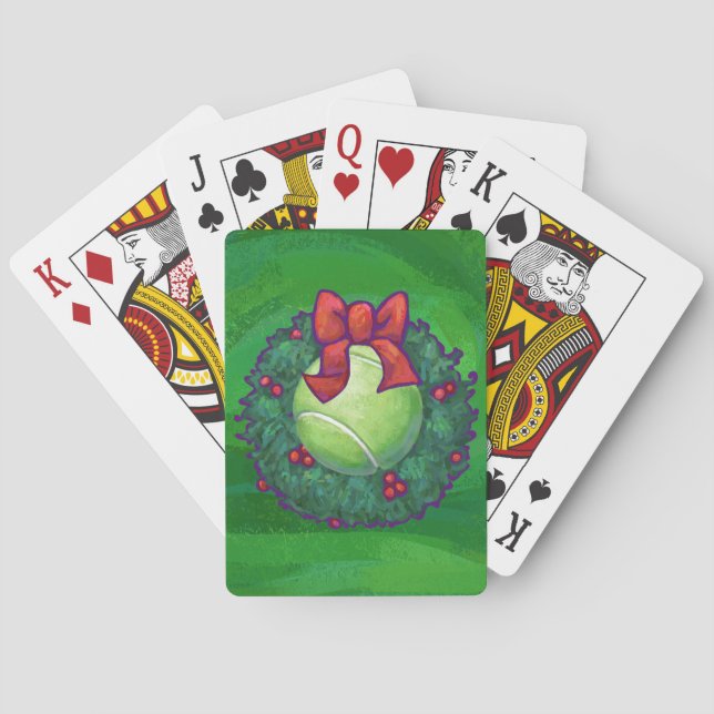 Tennis Ball Christmas Wreath on Green Playing Cards (Back)