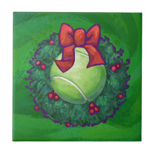 Tennis Ball Christmas Wreath on Green Tile