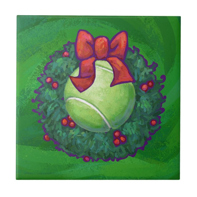 Tennis Ball Christmas Wreath on Green Tile (Front)