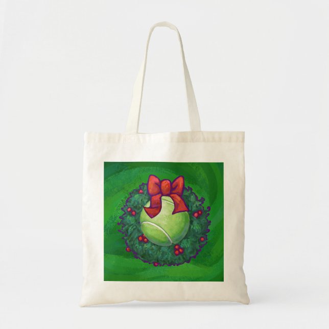 Tennis Ball Christmas Wreath on Green Tote Bag (Front)