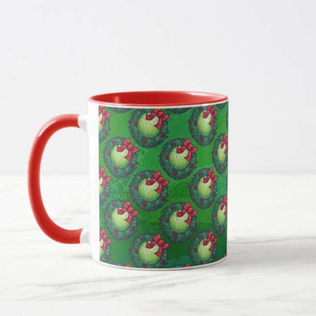 Tennis Ball Christmas Wreath Pattern on Green Mug (Left)