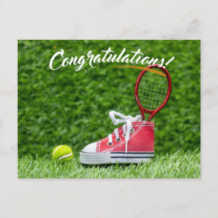 Tennis  ball  congratulations  on green postcard