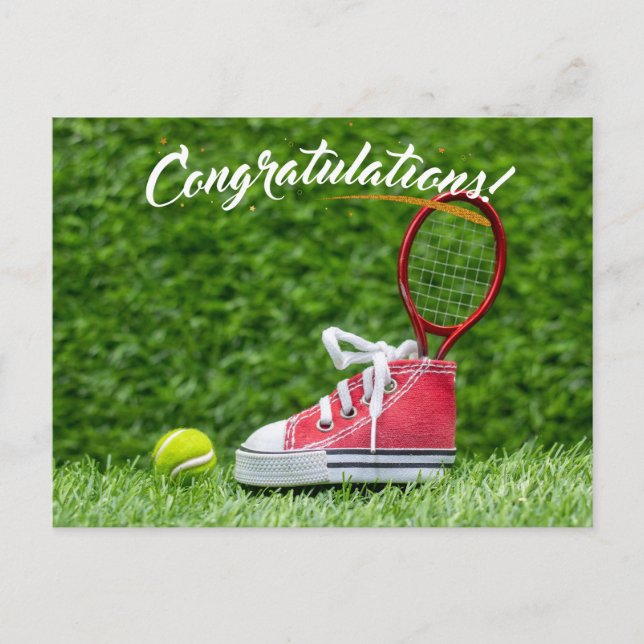 Tennis  ball  congratulations  on green postcard (Front)