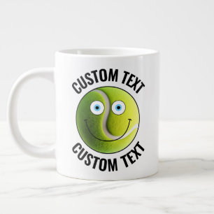 Tennis Ball Custom Happy Face & Personalised Text Large Coffee Mug