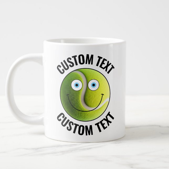 Tennis Ball Custom Happy Face & Personalised Text Large Coffee Mug (Left)