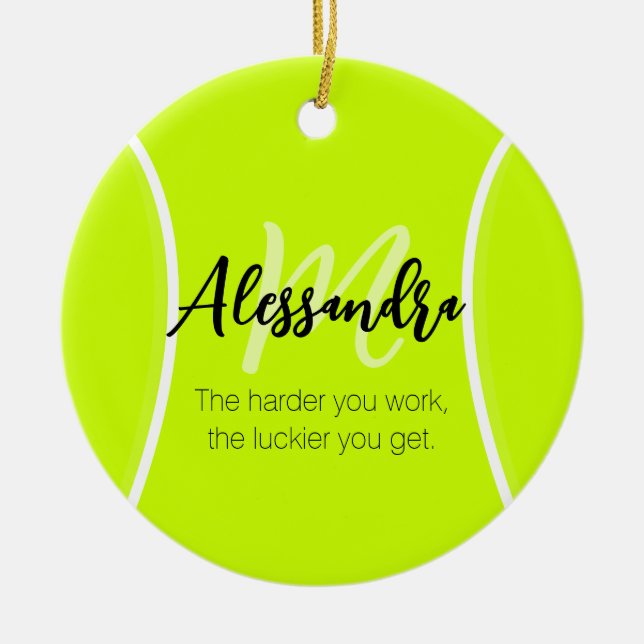 Tennis ball custom name & text ceramic tree decoration (Front)