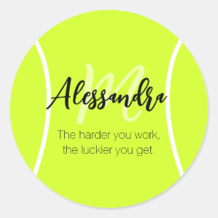 Tennis ball custom name & text classic round sticker