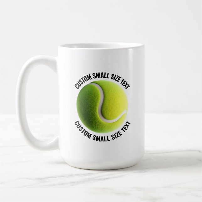 Tennis Ball Custom Personalised Small Text 15 oz. Coffee Mug (Left)