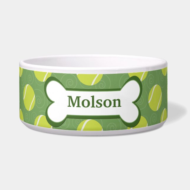 Tennis Ball Customised Pet Dog Food Bowl - Green (Front)