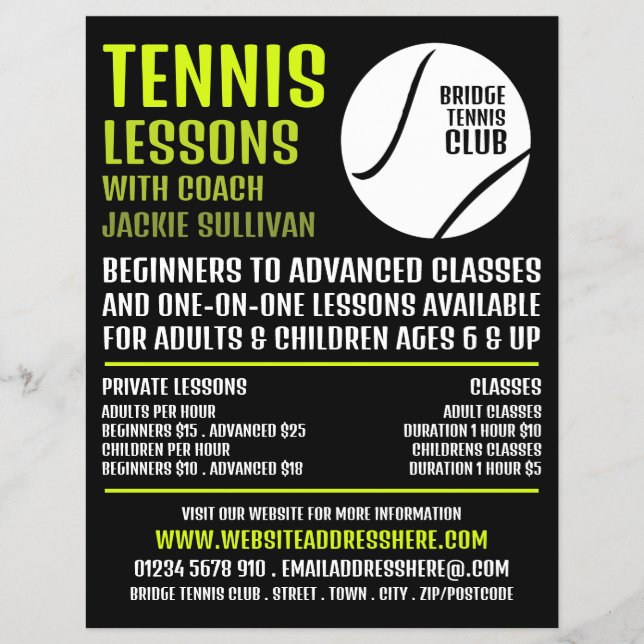 Tennis Ball Design, Tennis Lessons/Classes Advert Flyer (Front)