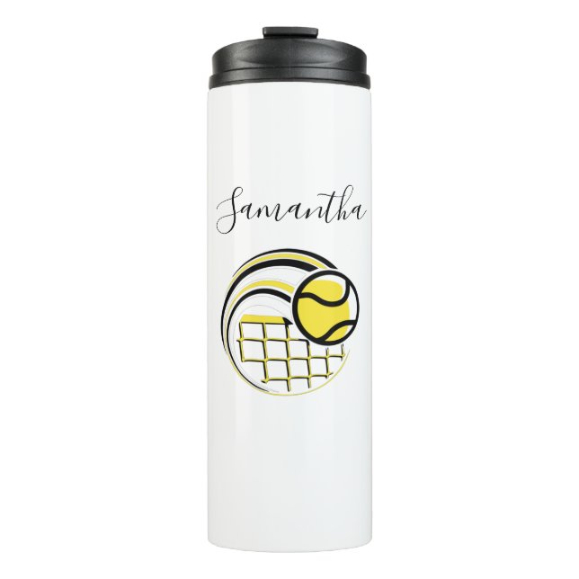 Tennis Ball Flying Over the Net Personalised Sport Thermal Tumbler (Front)
