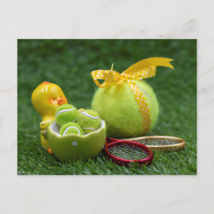 Tennis ball for Easter Holiday with colorful eggs Postcard