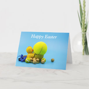 Tennis ball for Easter Holiday with eggs in basket Card