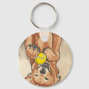 Tennis Ball Fun Golden Retriever Dog Art Key Ring