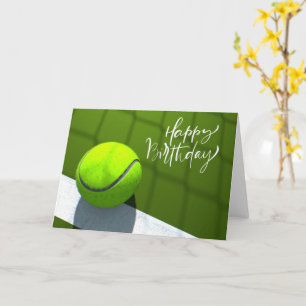 Tennis ball Happy Birthday on the court Card