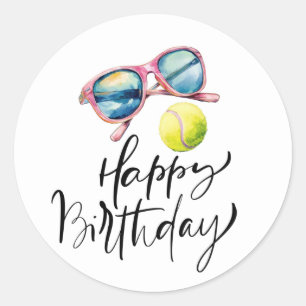Tennis ball Happy Birthday to player Classic Round Sticker