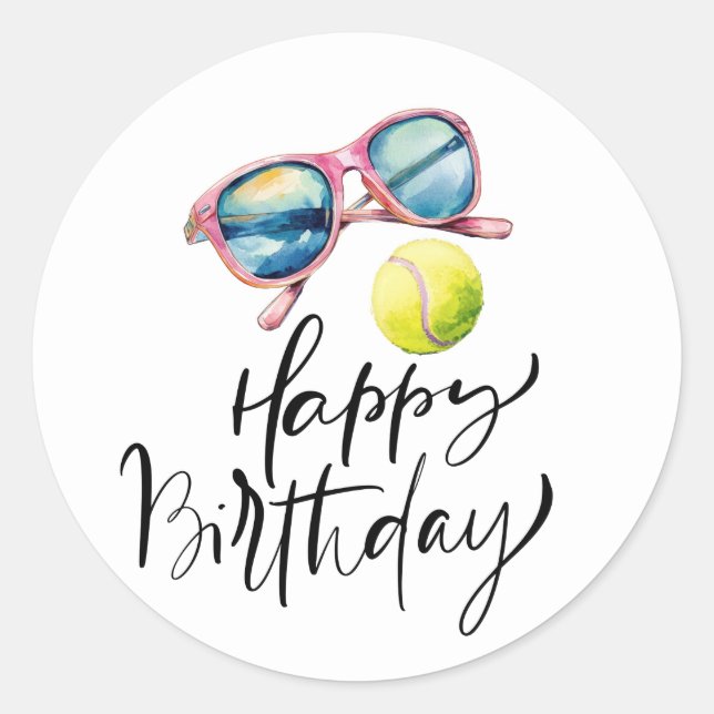 Tennis ball  Happy Birthday to player Classic Round Sticker (Front)