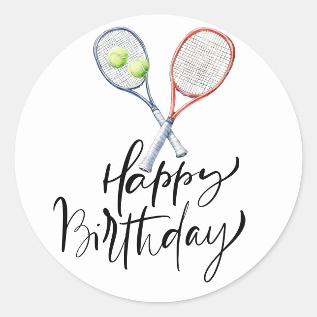 Tennis ball  Happy Birthday to player Classic Round Sticker (Front)