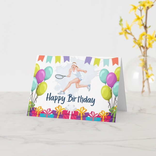 Tennis ball Happy Birthday  to tennis player  Card (Yellow Flower)