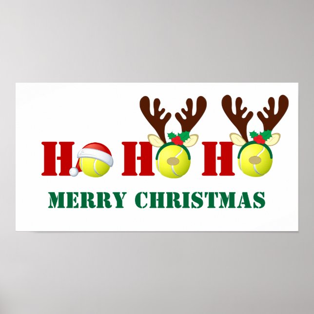 Tennis Ball Ho Ho Ho Merry Christmas Green, Red Poster (Front)