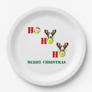 Tennis Ball Ho Ho Ho Santa Reindeer Christmas Paper Plate