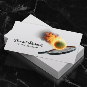 Tennis Ball in Fire Professional Tennis Instructor Business Card