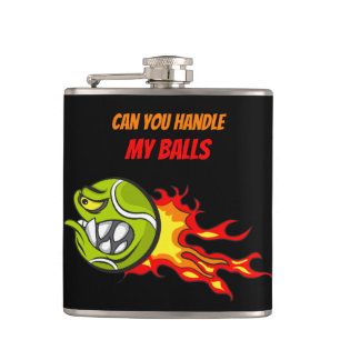 Tennis Ball in Flames, Funny Sport Quote, Black Hip Flask