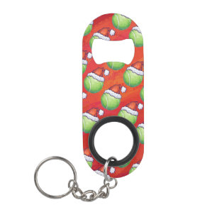 Tennis Ball in Santa Hat Pattern on Red