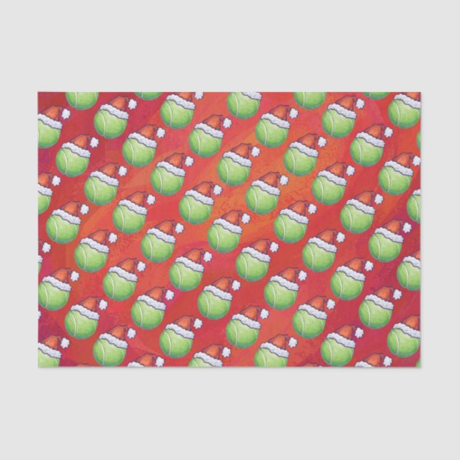 Tennis Ball in Santa Hat Pattern on Red Tissue Paper (Front)