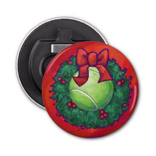 Tennis Ball in Wreath on Red Bottle Opener