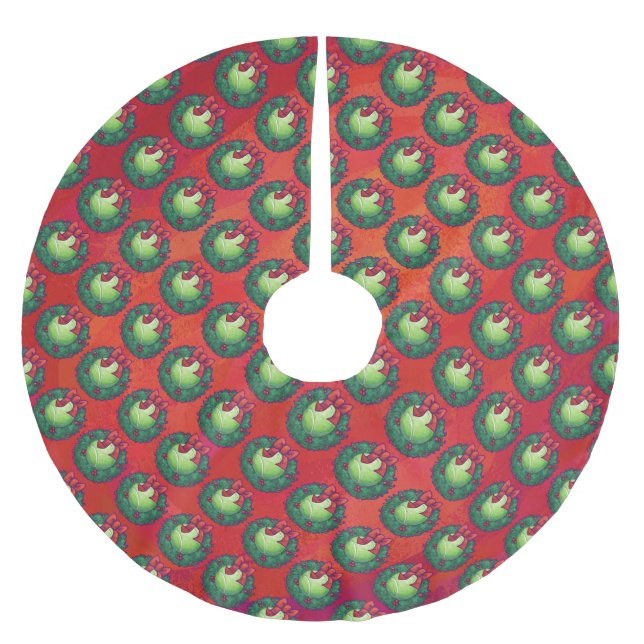 Tennis Ball in Wreath on Red Brushed Polyester Tree Skirt (Front)