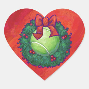 Tennis Ball in Wreath on Red Heart Sticker
