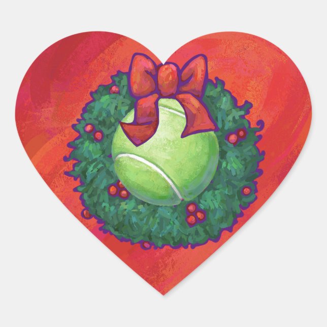 Tennis Ball in Wreath on Red Heart Sticker (Front)