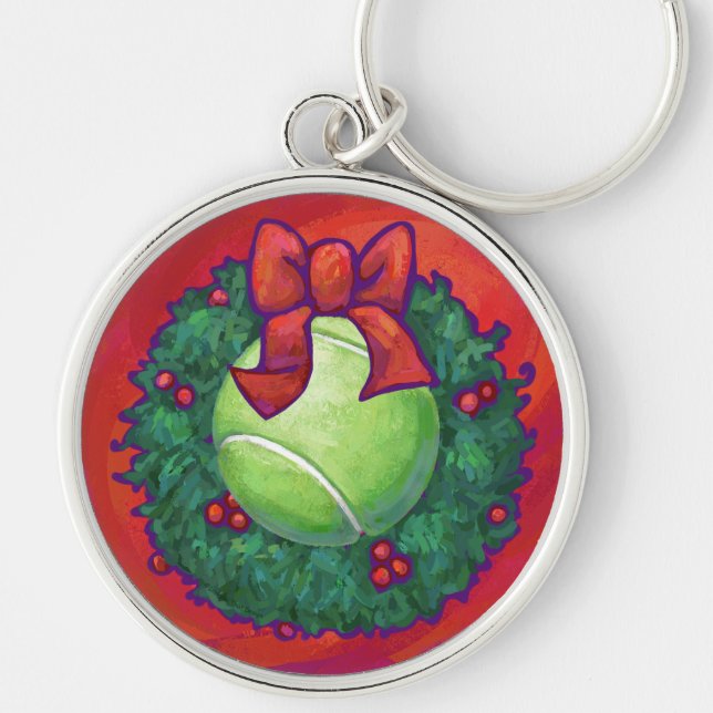 Tennis Ball in Wreath on Red Key Ring (Front)
