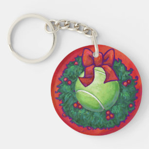 Tennis Ball in Wreath on Red Key Ring