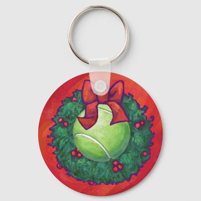 Tennis Ball in Wreath on Red Key Ring (Front)