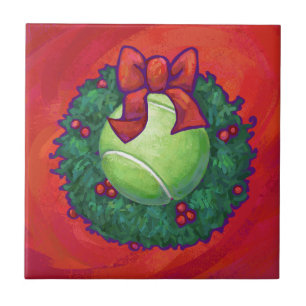 Tennis Ball in Wreath on Red Tile