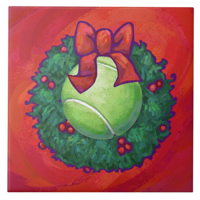 Tennis Ball in Wreath on Red Tile (Front)
