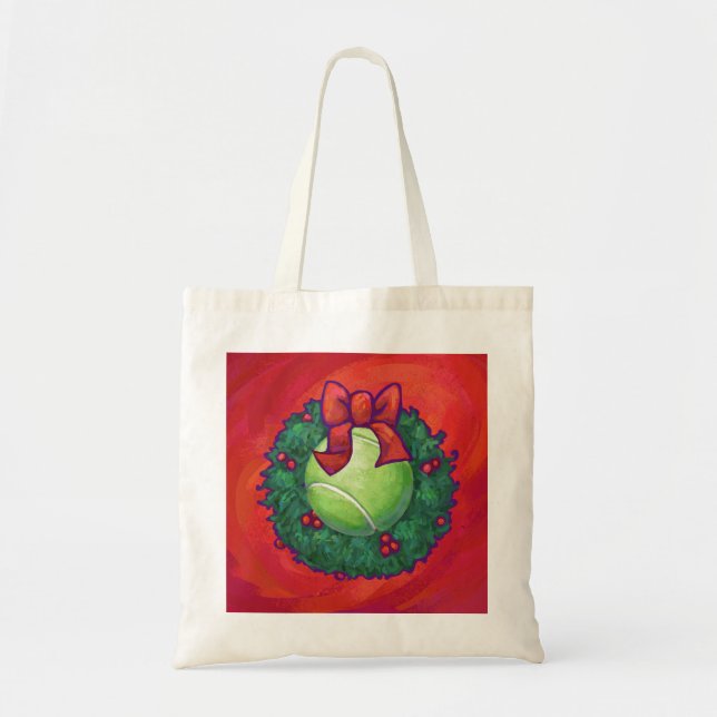 Tennis Ball in Wreath on Red Tote Bag (Front)