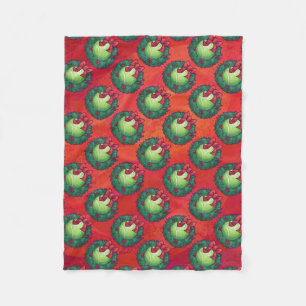 Tennis Ball in Wreath Pattern on Red Fleece Blanket