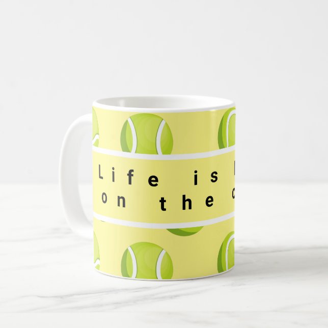 Tennis ball life is better on the court on pink  coffee mug (Front Left)