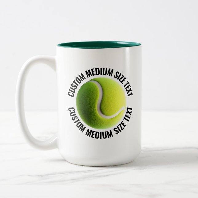 Tennis Ball & Medium Text HUNTER GREEN 15oz Custom Two-Tone Coffee Mug (Left)